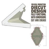 Bandeja triangular troquelada diseño dieline con tapa diseñada y preparada para la producción de cartón real vector