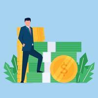 Businessman stand with style next to money vector