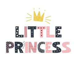 Grey and pink lettering Little Princess in doodle style on white background Vector image Decor for childrens posters postcards clothing and interior decoration