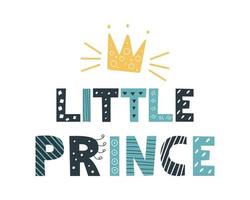 Blue gray Little Prince lettering in a doodle style on a white background Vector image Decor for childrens posters postcards clothing and interior