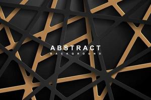 Abstract 3d Geometric paper cut background with dark black and gold color vector