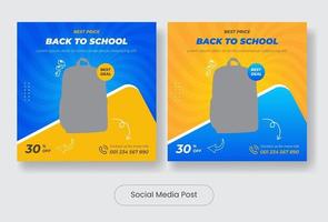 conjunto de banner de plantilla de publicación de redes sociales de promoción de regreso a la escuela vector