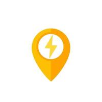 icono de pin de puntero de mapa con signo de electricidad