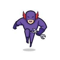 Cartoon super hero repair man or quick fix  mechanic man mascot logo vector illustration