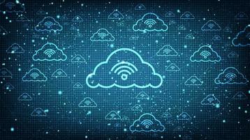 Red en la nube que se conecta con el icono de wifi en el concepto de computación de fondo de tecnología global vector