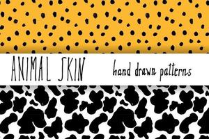 Animal skin hand drawn texture Vector seamless pattern set sketch drawing leopard dots and cow skin textures