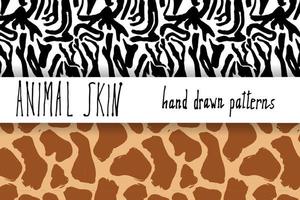 Animal skin hand drawn texture Vector seamless pattern set sketch drawing zebra and giraffe skin textures