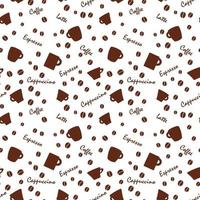 Coffee cups and names Seamless background pattern vector