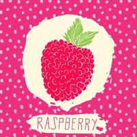 Raspberry hand drawn sketched fruit with leaf on background with dots pattern Doodle vector raspberry for logo label brand identity