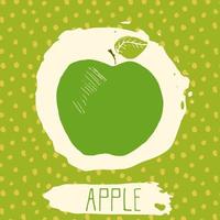 Apple hand drawn sketched fruit with leaf on blue background with dots pattern Doodle vector apple for logo label brand identity