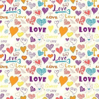 Valentines day hand drawn elements seamless pattern Sketched doodle elements hearts symbols and lettering for wedding invitations scrapbook cards posters gift wraps