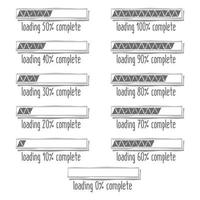 progress loading bar from 0 to 100 percent complete hand drawn effect set on grey background vector