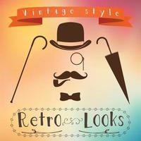 Retro gentleman elements set bowler moustache tobacco pipe monocle cane and umbrella on hipster background Vintage sign design Old fashioned theme label vector