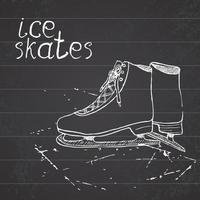 boceto dibujado a mano patines de hielo dibujo deporte elemento de doodle artículos de deportes de invierno sobre fondo de pizarra vector