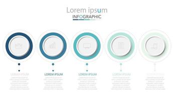 Plantilla de infografía en plantilla de 5 pasos para presentación de gráfico de diagrama y gráfico. vector