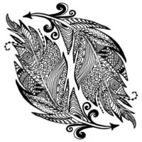 Ornamental hand drawn sketch of feathers vector