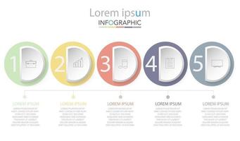 Plantilla de infografía en plantilla de 5 pasos para presentación de gráfico de diagrama y gráfico. vector