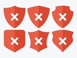 Cancel mark shield icons set vector