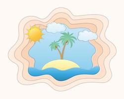 summer sea view sky and beach paper cut art banner vector illustration background for you design