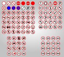 Establecer señales de tráfico prohibición de advertencia símbolo de círculo rojo signo vector