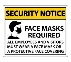 Security Notice Face Masks Required Sign on white background vector