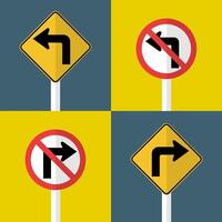 set traffic sign Do not turn left right turn ahead vector