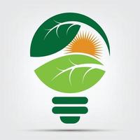 Ecology bulb logos of green with sun and leaves nature element vector