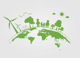 Ecology tree on earth cities help the world with eco friendly concept ideas vector