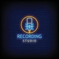 Recording Studio Neon Signs Style Text Vector