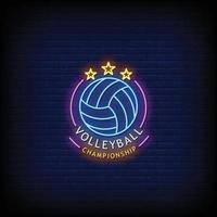 Volley Ball Championship Neon Signs Style Text Vector