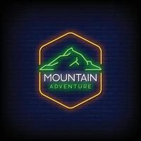 vector de texto de estilo de letreros de neón de aventura de montaña