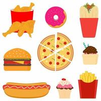 Fast food colorful flat design icons set vector