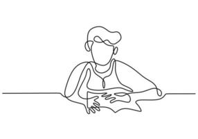 Continuous line drawing of a boy reading a book vector