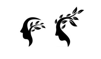 set collection simple abstract head face with leaf black vector logo icon design illustration isolated background