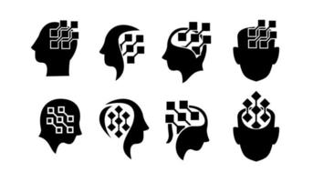 Establecer la colección de datos de la cabeza del cerebro negro logo icono diseño vector ilustración plana