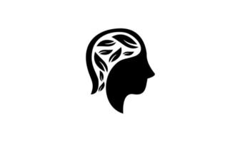 simple abstract head face with leaf black vector logo icon design illustration