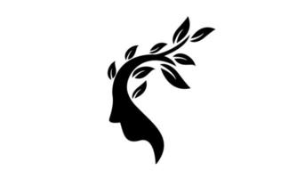 simple abstract head face with leaf black vector logo icon design illustration