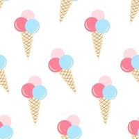 Ice cream in waffle cone seamless pattern with Isolated design in pink and blue pastel colors vector