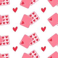 Vector seamless pattern with romantic candy boxes in heart shape for Happy Valentines day on white Symbols of love cute background for design print wrapping card birthday party shop