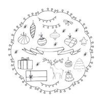 Christmas set of decorations and gifts vector