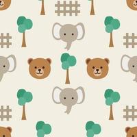 Seamless pattern with cute bear elephant and tree vector