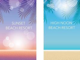 Vector Summer Background Set With Sandy Beach And Blue Or Sunset Sky