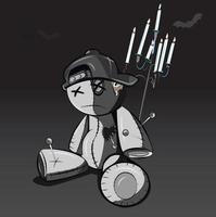 Black and white goth style voodoo doll with hat on vector