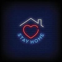 Stay Home Neon Signs Style Text Vector