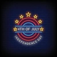 4th of july Independence Day Neon Signs Style Text Vector