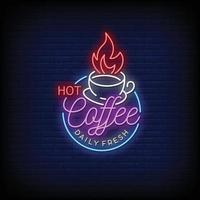 Hot Coffee Neon Signs Style Text Vector
