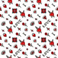 Valentines Day in old school style seamless pattern. Vector illustration. Design For Valentines Day, Stilts, Wrapping Paper, Packaging, Textiles
