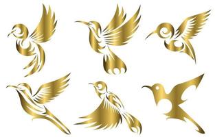 Line art gold Vector illustration six image set of flying hummingbirds Suitable for making logos