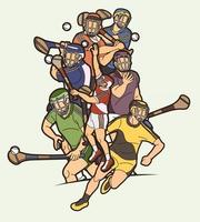 dibujos animados hurling deporte equipo jugadores acción vector