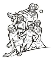 Group of Hurling Sport Players Outline vector